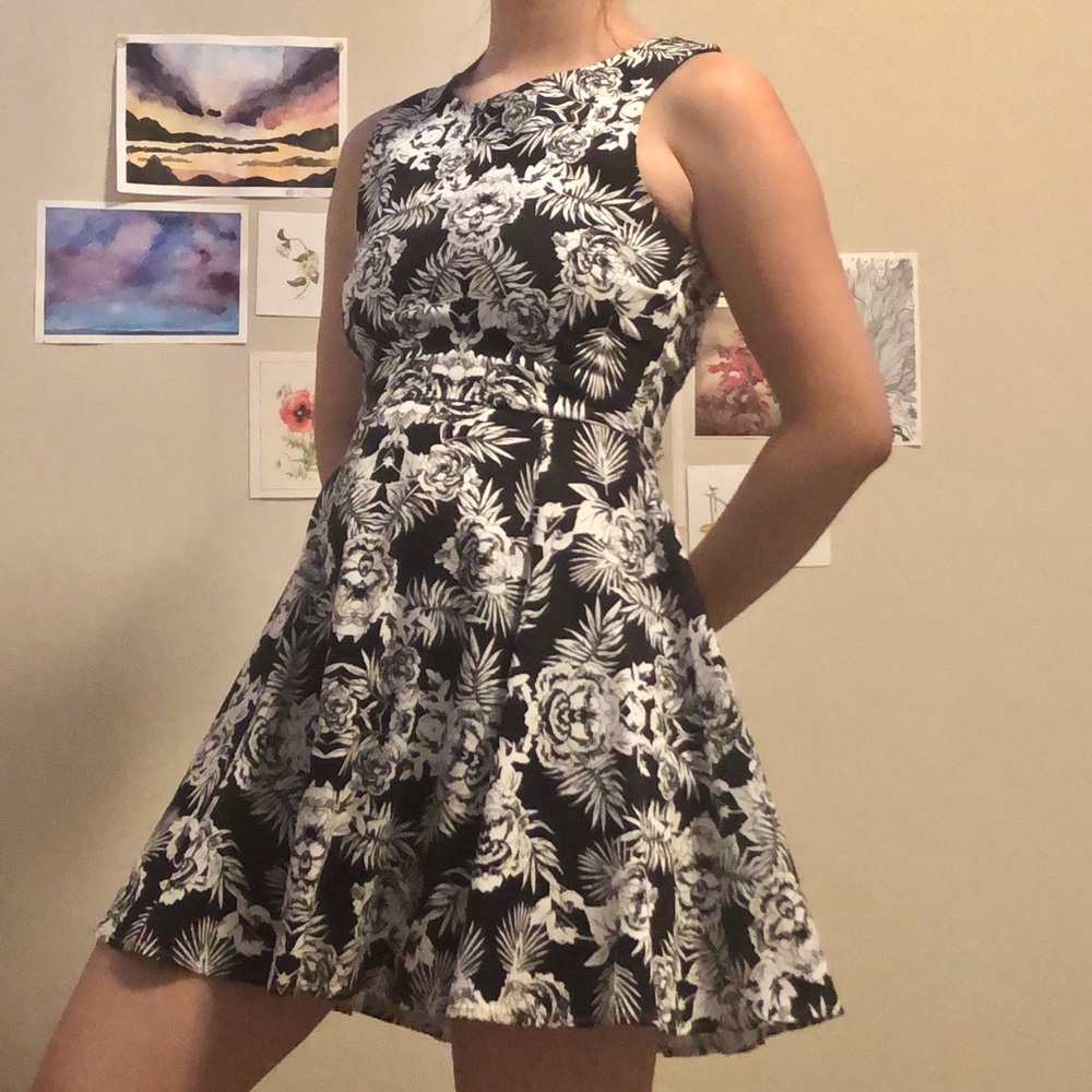 Jorge Black Floral A-Line Mini Dress